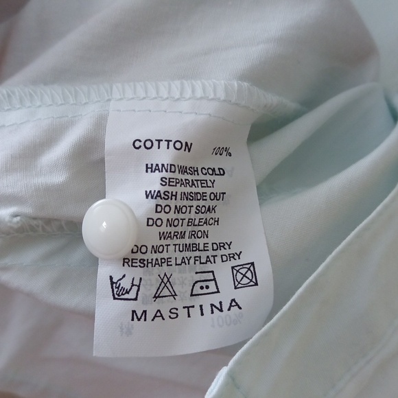 Ptp17" Cotton Aqua-blue Short Puff Sleeve Button Blouse with Pleated Details - Picture 12 of 17